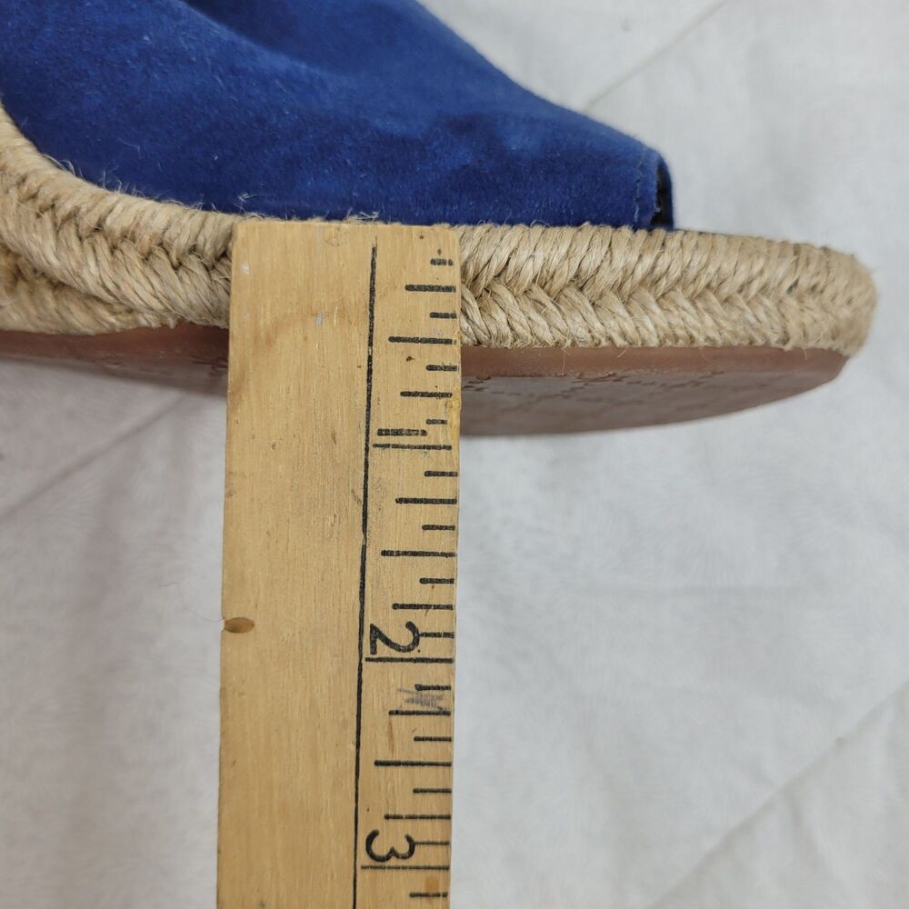 JOHNSTON & MURPHY BLUE SUEDE ESPARTO ROPE HIGH HEEL OPEN TOE WEDGE MULE 10M - Picture 12 of 13